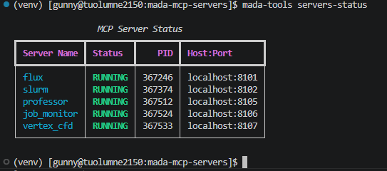 Output of servers-status command