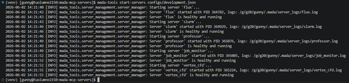 Output of start-servers Command