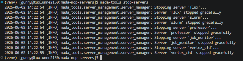 Output of stop-servers command
