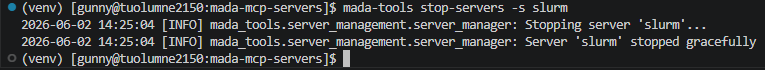 Output of stop-servers command with the -s option